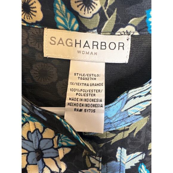 Sag Harbor Woman Vntg Blue Floral Short Sleeve Midi Skirt 2 Pc Set SZ L /XL NWOT - Picture 3 of 5